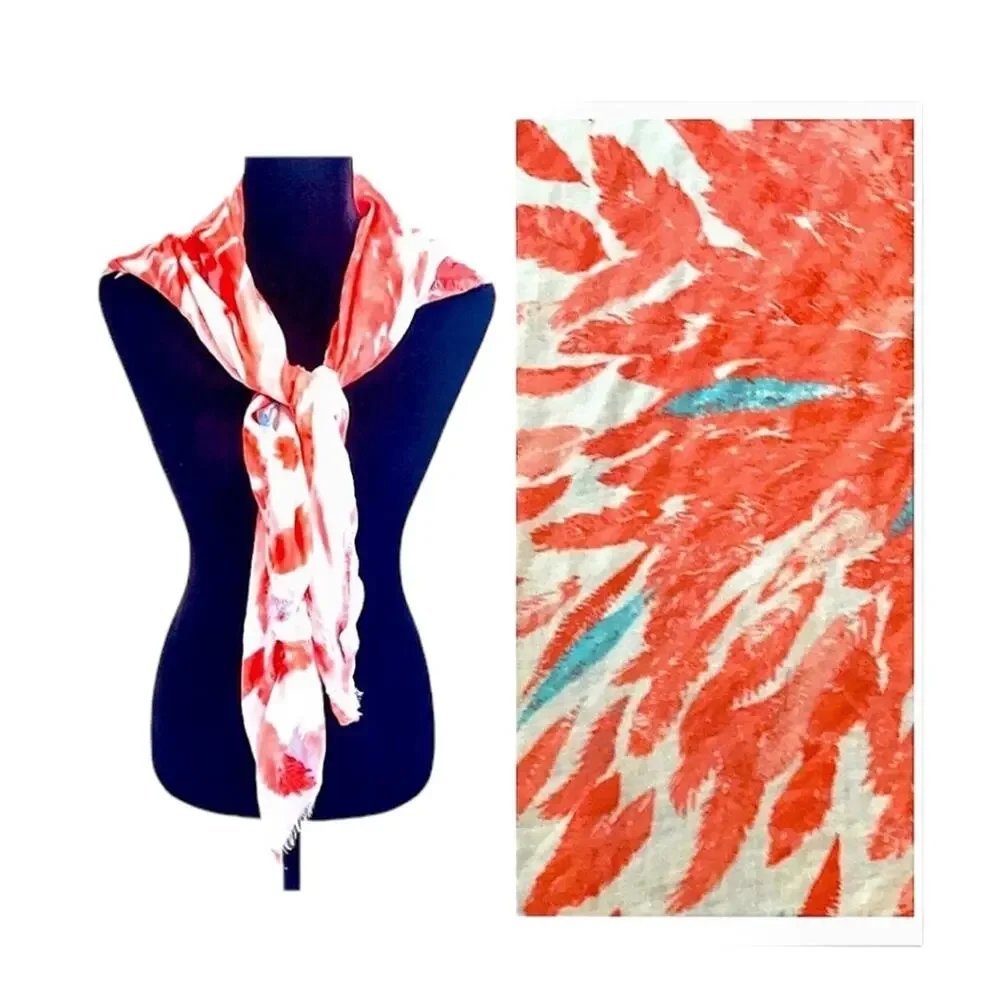Coral and White Floral print Square Scarf